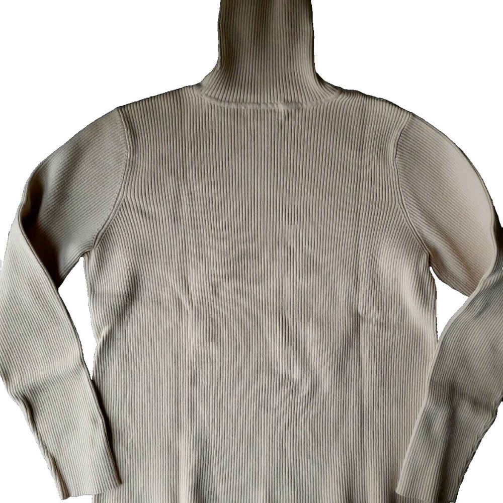 Lauren Ralph Lauren Size L Beige Turtleneck Sweater 100% Cotton Ribbed Logo - Picture 4 of 12
